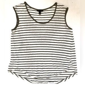 Banana Republic L (Petite) Linen Cotton Scoop-Neck Green Striped Resort Tank